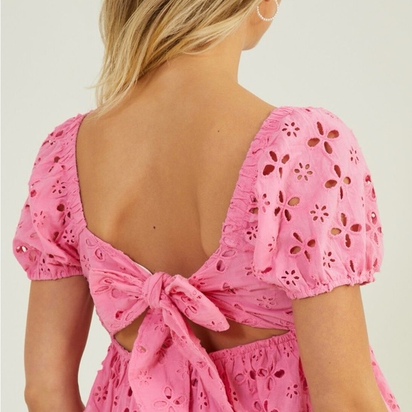 Altar’d State Pink Eyelet Puff Sleeve Top - Picture 2 of 6